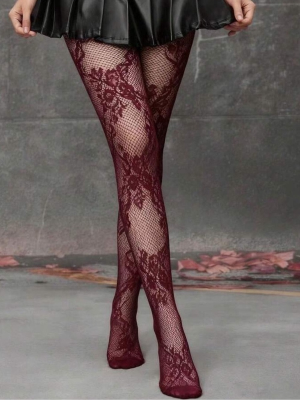 Dark Romance Burgundy Sheer Lace Floral Fishnet Tights NEW 🏷️ - Picture 3 of 3
